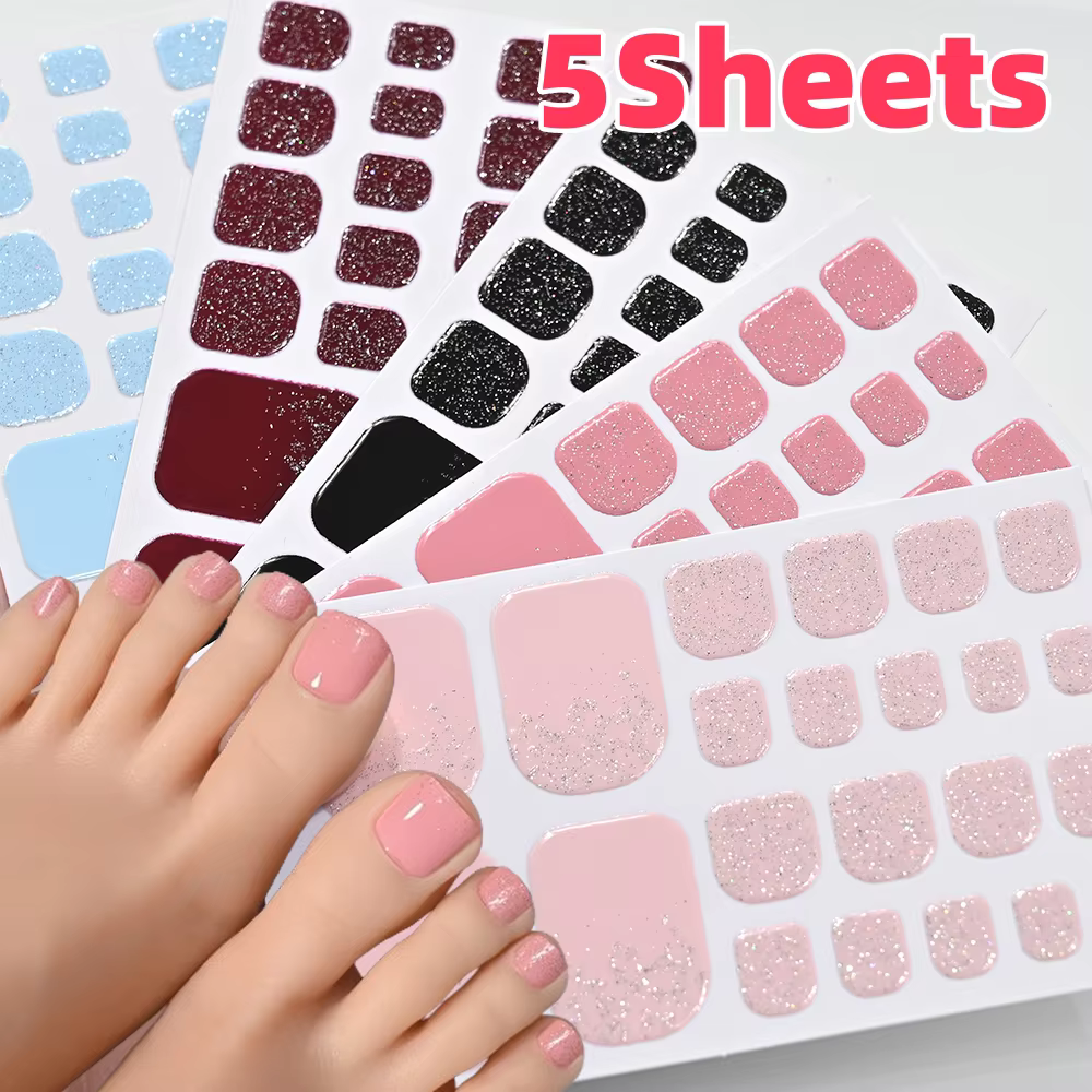 5 feuilles/110 pointes été paillettes orteil ongles autocollants couverture complète