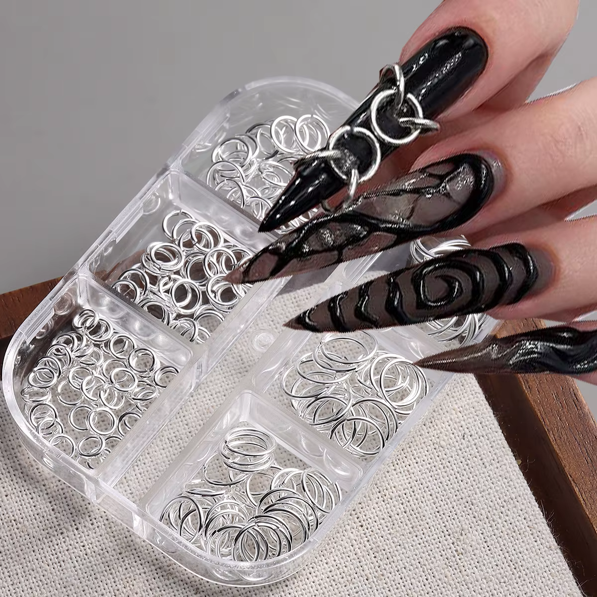 Anneau ouvert en métal doré et argenté pour décoration d'ongles