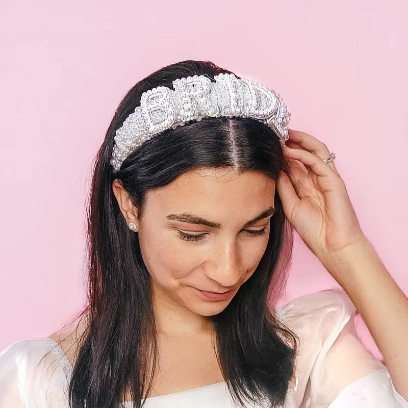 Bandeau de mariée en perles, accessoires de cheveux de mariage pour mariée, fête prénuptiale, enterrement de vie de jeune fille, fournitures de décoration pour fête de fiançailles Bach