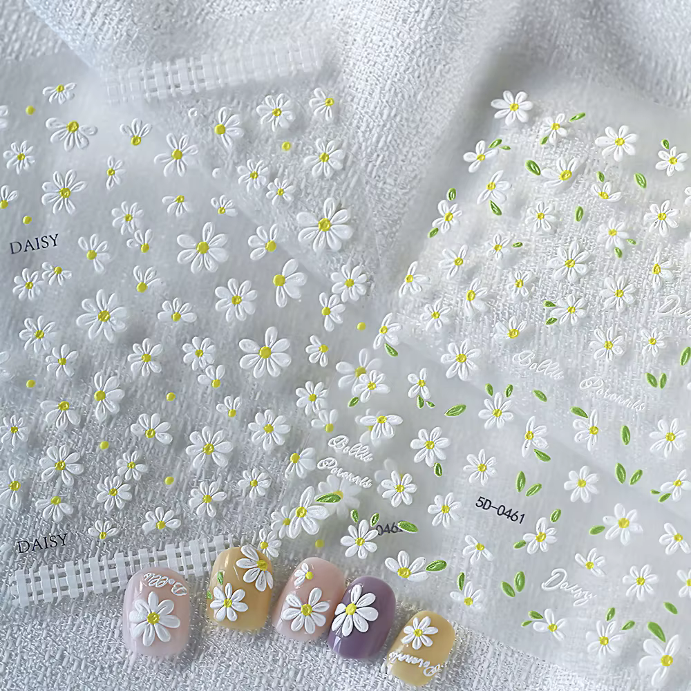 Autocollant 5D fleur de marguerite blanche pour Nail Art