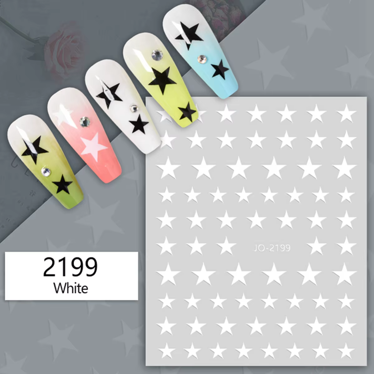 Autocollants pour ongles étoiles noires et blanches