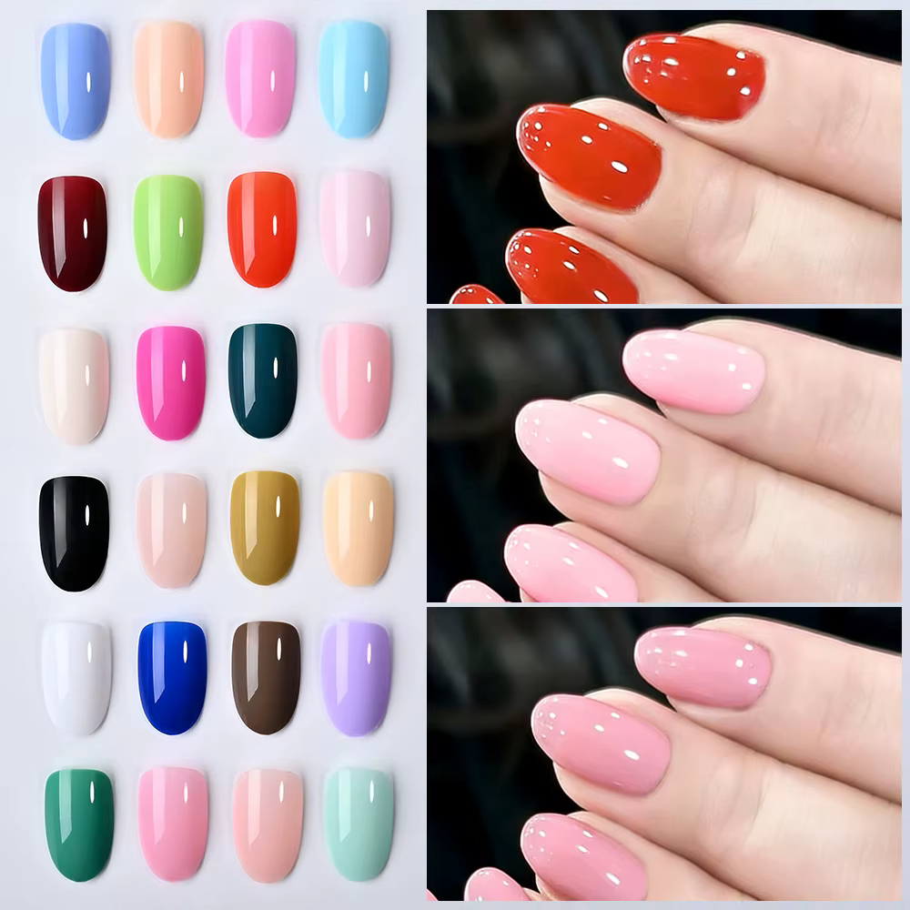 24 couleurs (288 pièces) Faux ongles courts ovales colorés