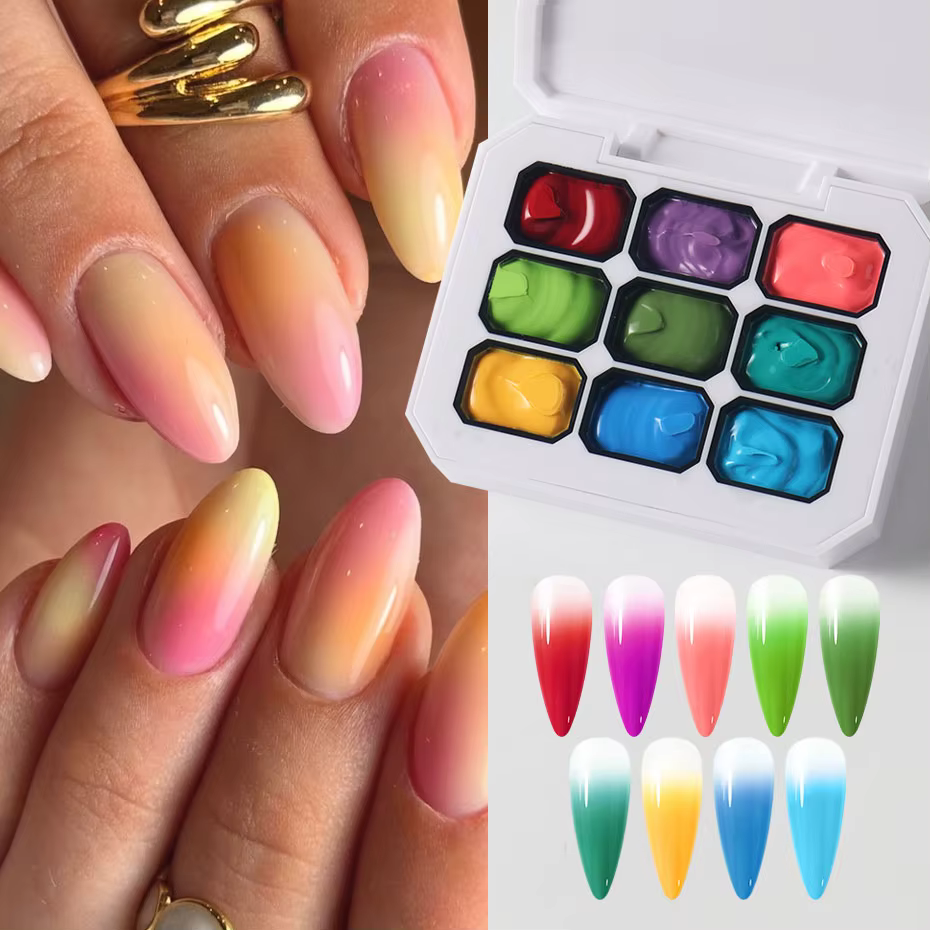 9 grilles dégradées couleurs néon Gel vernis à ongles arc-en-ciel Pat dessin Gel