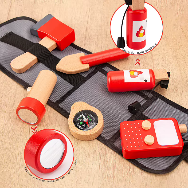 Outil de Simulation en bois pour enfants, ensemble de sacs de taille de pompier, jeu de rôle, jouets éducatifs pour enfants de 3 à 6 ans