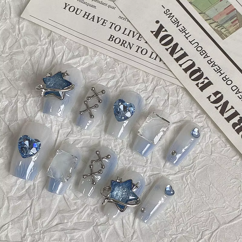 10 pièces Dreamy Blue Light Press - sur les ongles avec étoile