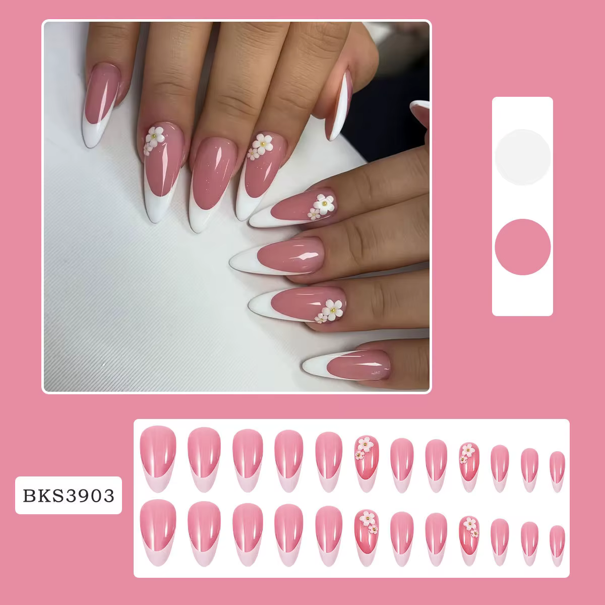 24 pièces couleur rose chair presse sur ongles amande blanc pointe française faux