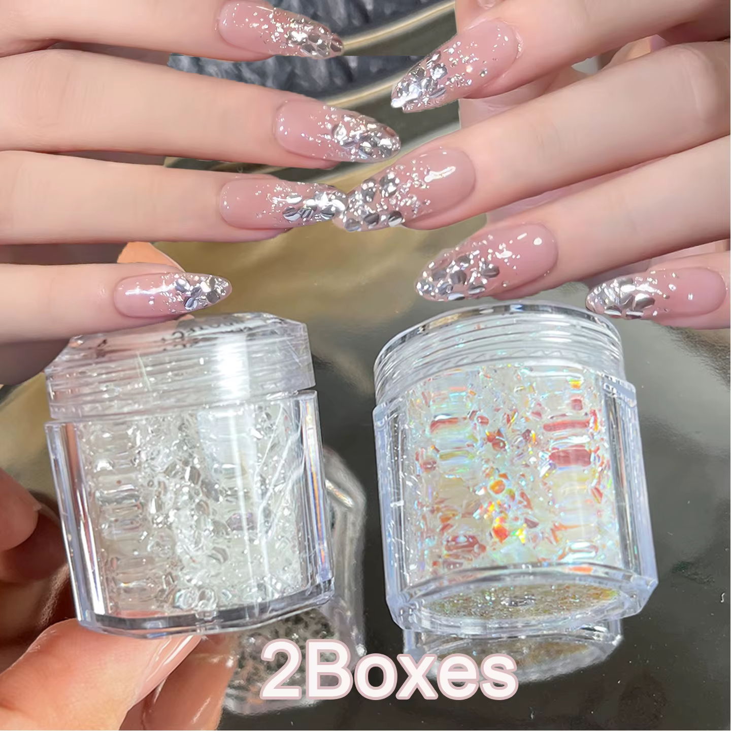 1/2 boîtes 3D argent scintillant Nail Art fée flocons Laser irisé Ultra-mince éblouissant ongles paillettes manucure Decoratio