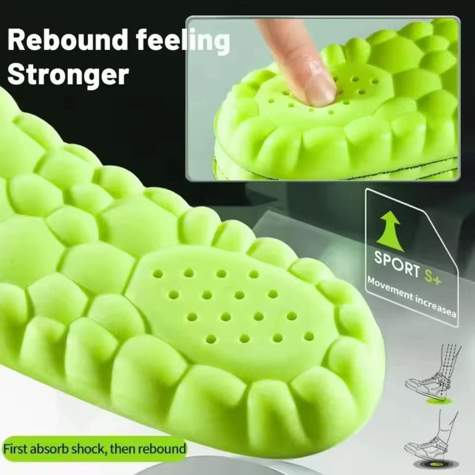 1/2 Paire de semelles intérieures de sport en PU avec technologie 4D Cloud, souples, respirantes, absorbant les chocs, pour la course à pied et les soins orthopédiques