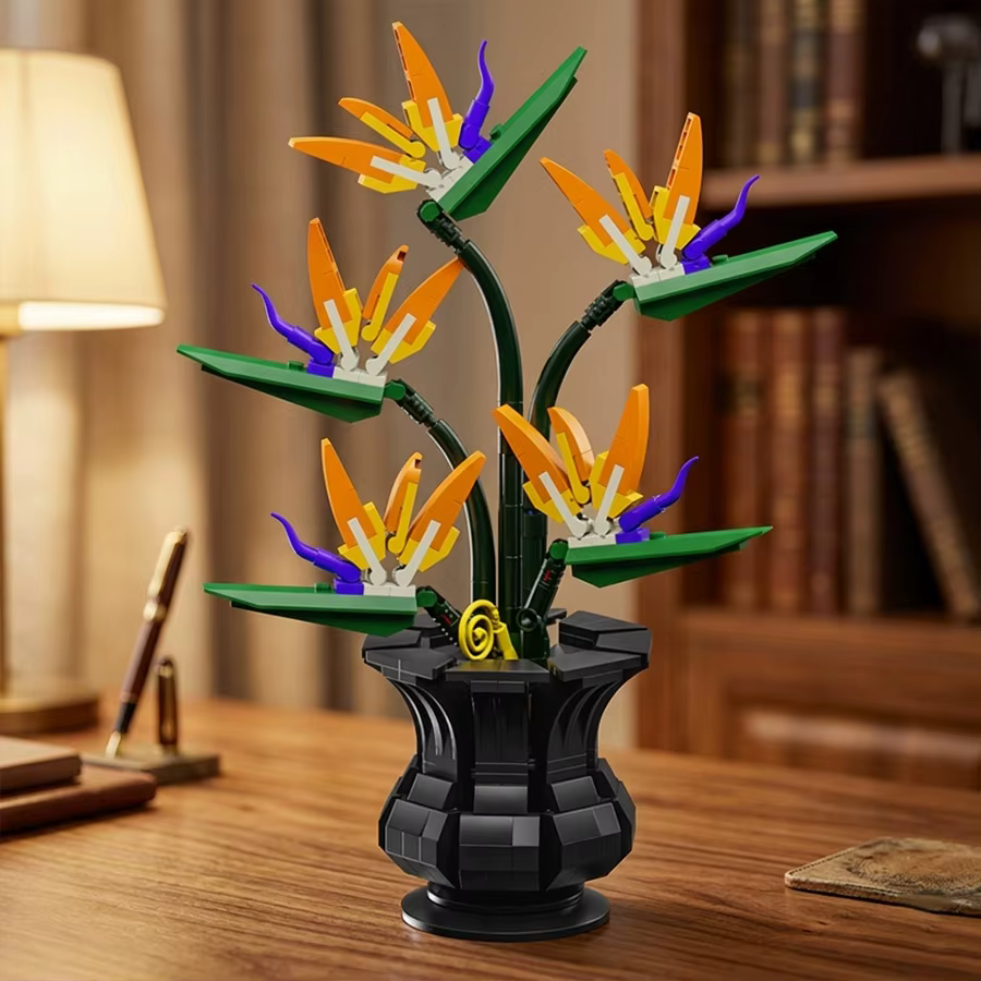 Ensemble de blocs de construction Bonsaï Oiseau de paradis, modèle de plante artificielle, kit de blocs DIY, décoration de bureau à domicile, cadeau de Noël ou d'anniversaire