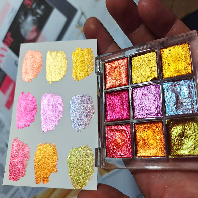 9 couleurs ongles couleur Pure Pigment Aurora Pearl Nail Art aquarelle métal Palette peinture Chrome caméléon poudre