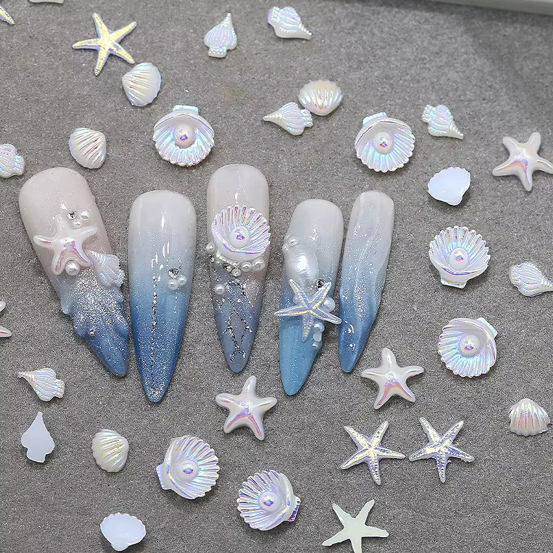 12 compartiments de décorations pour nail art style océan estival