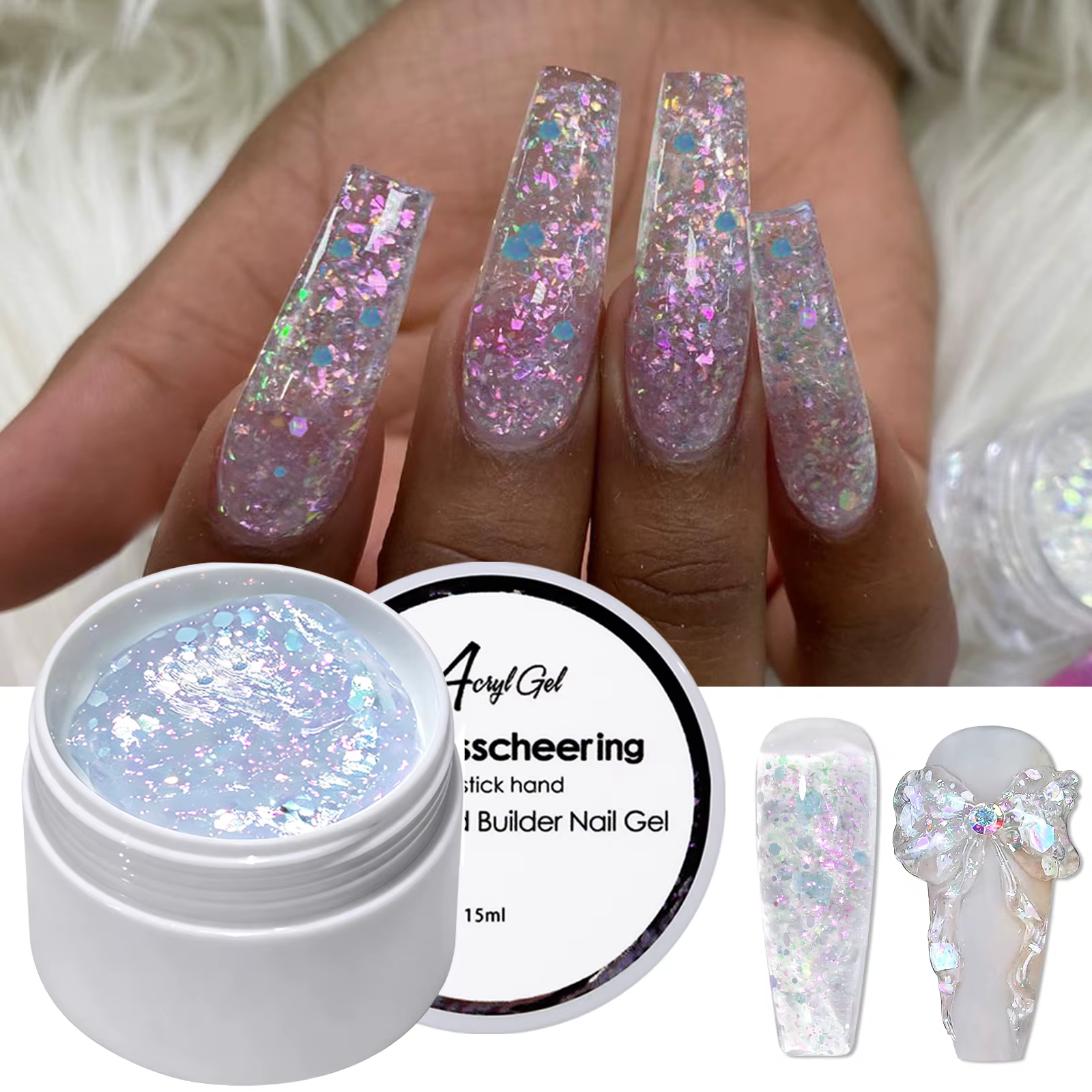 Misscheering Gel de construction solide pailleté 15ml