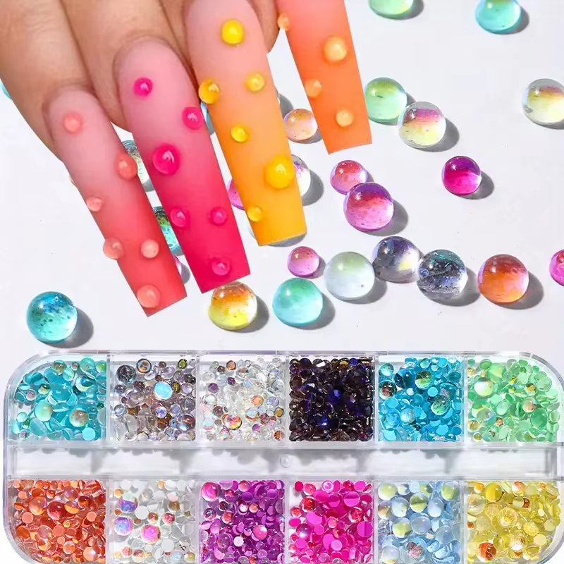 1 boîte arc-en-ciel sirène larmes Nail Art breloques Macaron bulle perles
