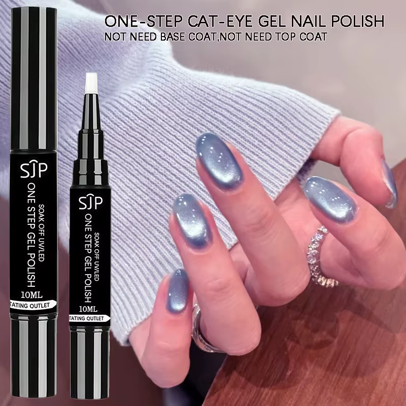 Vernis à ongles gel œil de chat bleu en une étape avec revêtement UV - aucun manteau de base ou le couche de finition