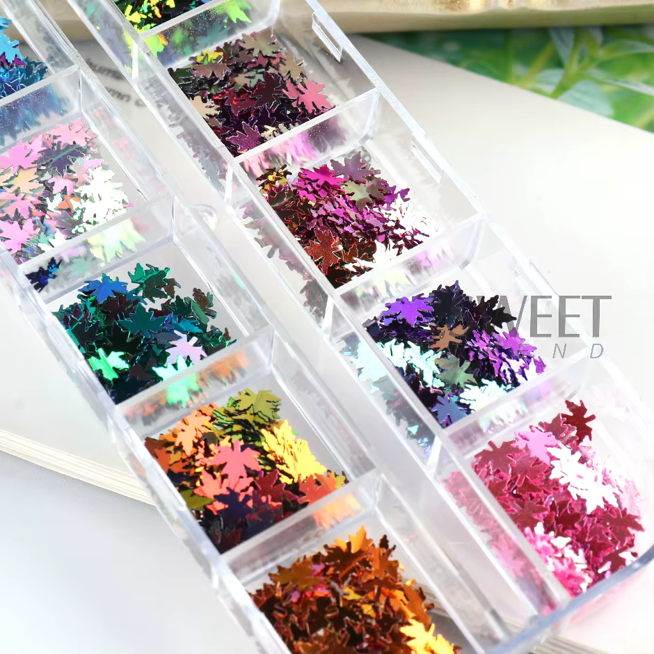 12 grilles miroir feuilles d'érable or Nail Art paillettes automne feuille Design bricolage charme bijoux