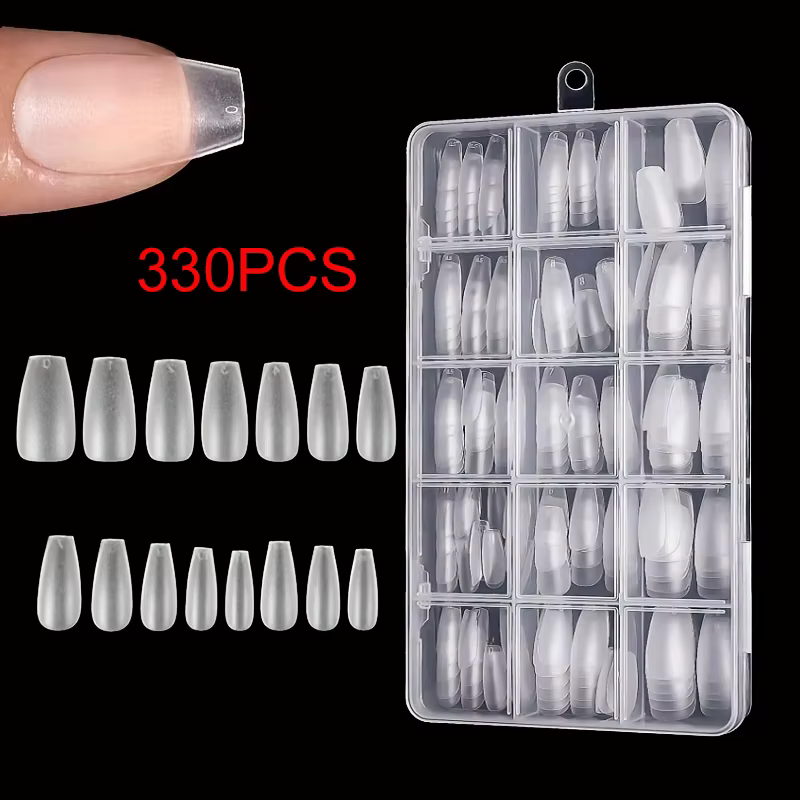 Boîte de 330 pointes d'ongles courtes en amande – Autocollants pour ongles en gel mat améliorés