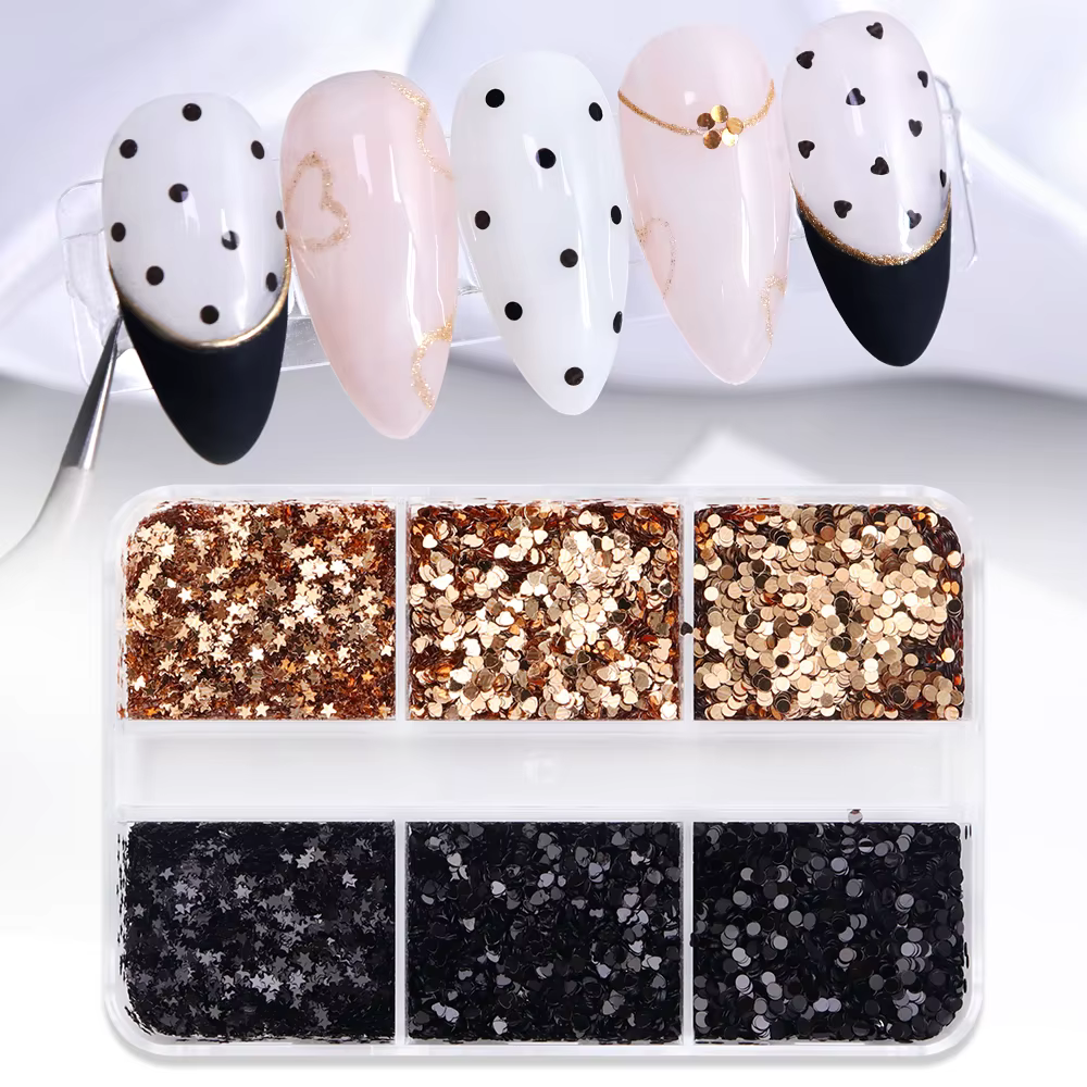 Noir or à pois Nail Art paillettes