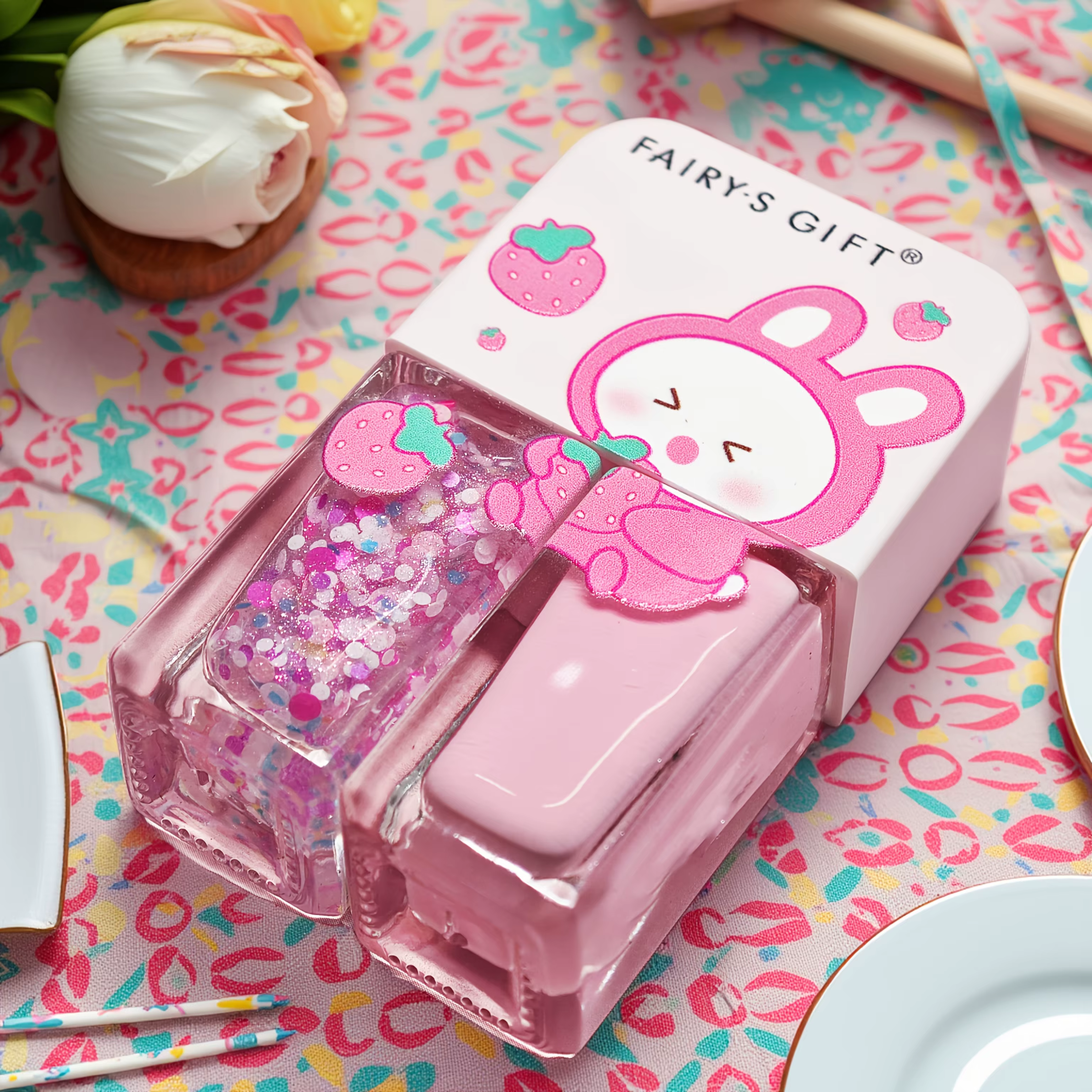 S02 fraise lapin ballo ensemble de 2 bouteilles vernis à ongles sans cuisson séchage rapide longue durée pelable à base