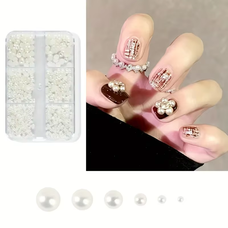 Perles à ongles blanches/Beige à dos plat