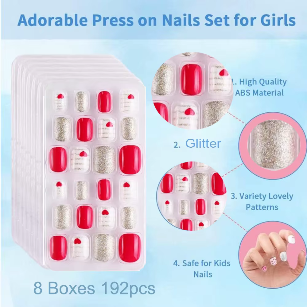 Lot de 120/192 faux ongles à presser pour enfants