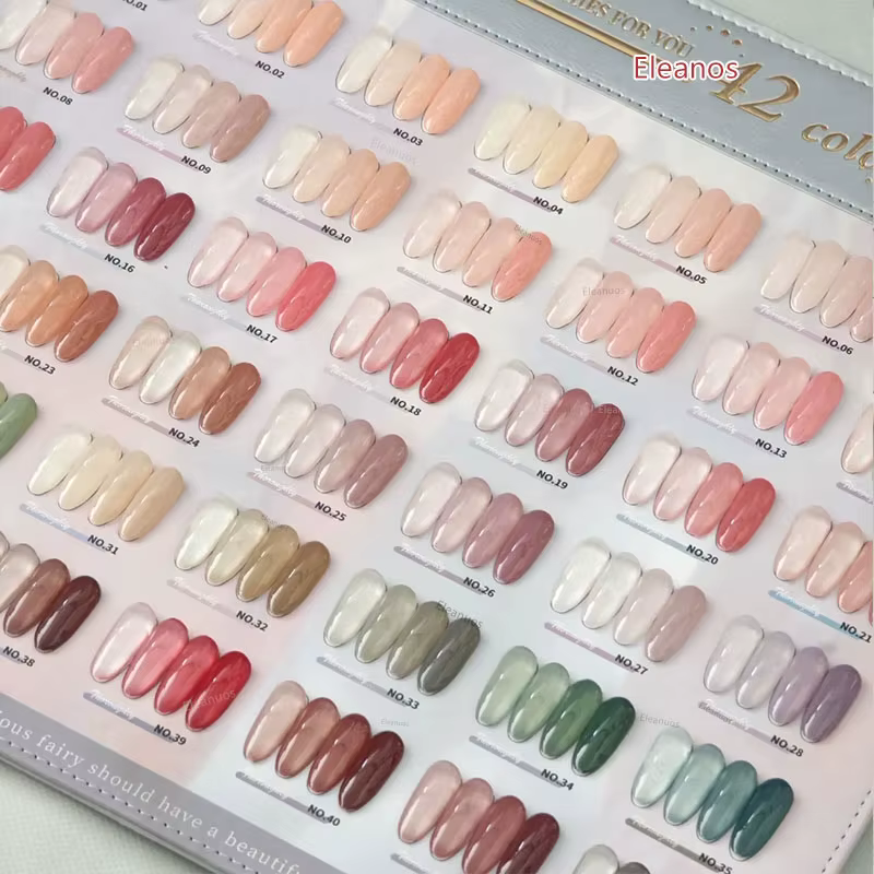 Eleanos 42 pièces * 15ml gelée nue Gel vernis à ongles avec carte de couleur Semi Transparent Nail Art fournitures