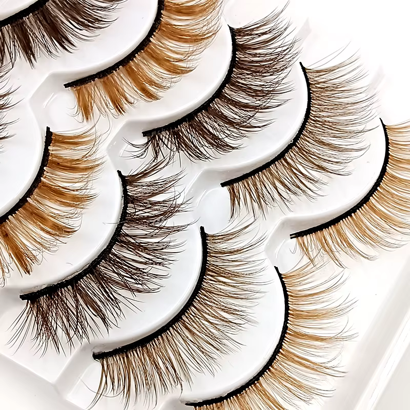 Kekelala 5 paires mélange Faux cils à bande brune en gros Blonde