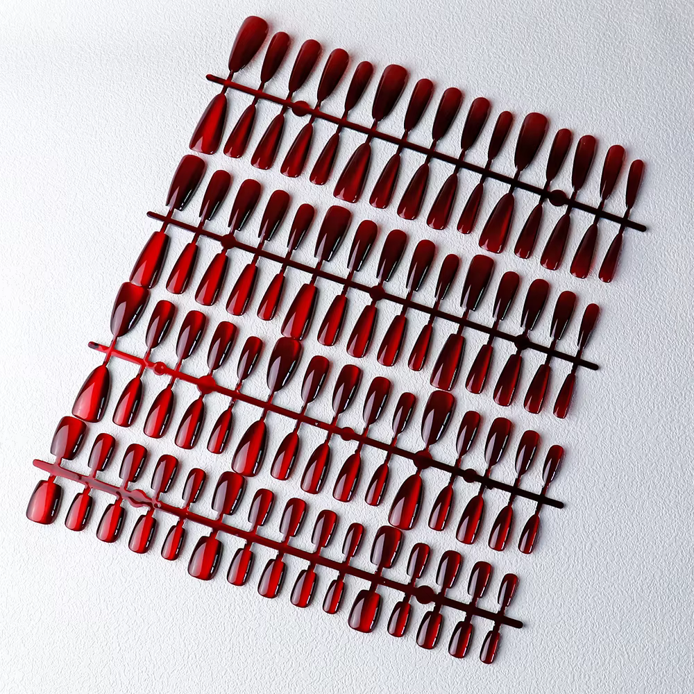 30 pièces aimant rouge oeil de chat faux ongles amande longue cercueil brillant