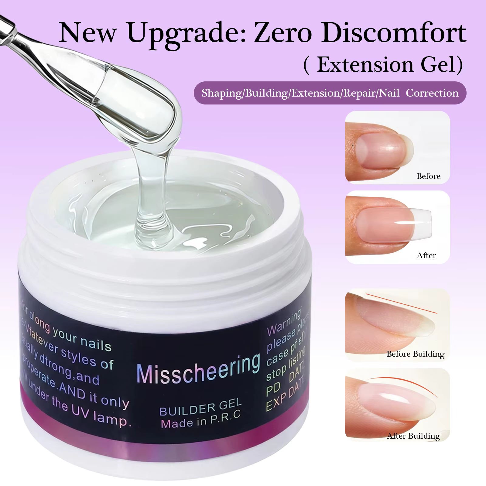 Misscheering Gel de construction pour ongles 60ml Transparent / Rose Nude / Blanc Gel UV LED dur pour réparation et