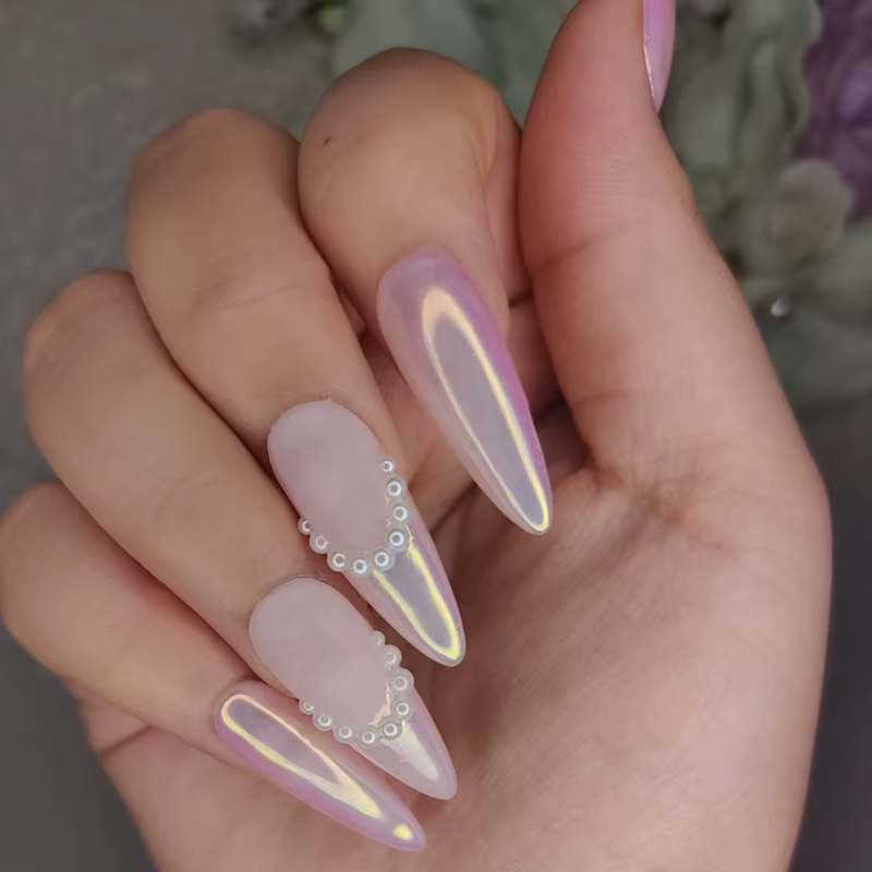 1 boîte de poudre à ongles en perles chromées rose cerise