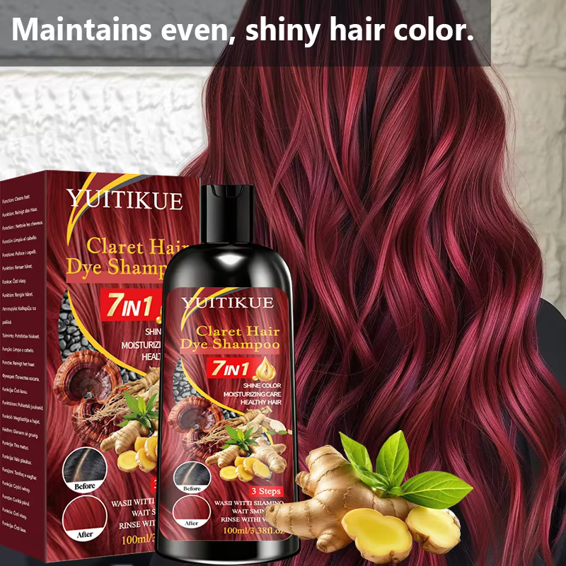 YUITIKUE Shampooing Colorant pour Cheveux Claret 100ml, Coloration Rapide 7 en 1, Soin Hydratant aux Ingrédients Naturels pour des Cheveux Brillants et Sains