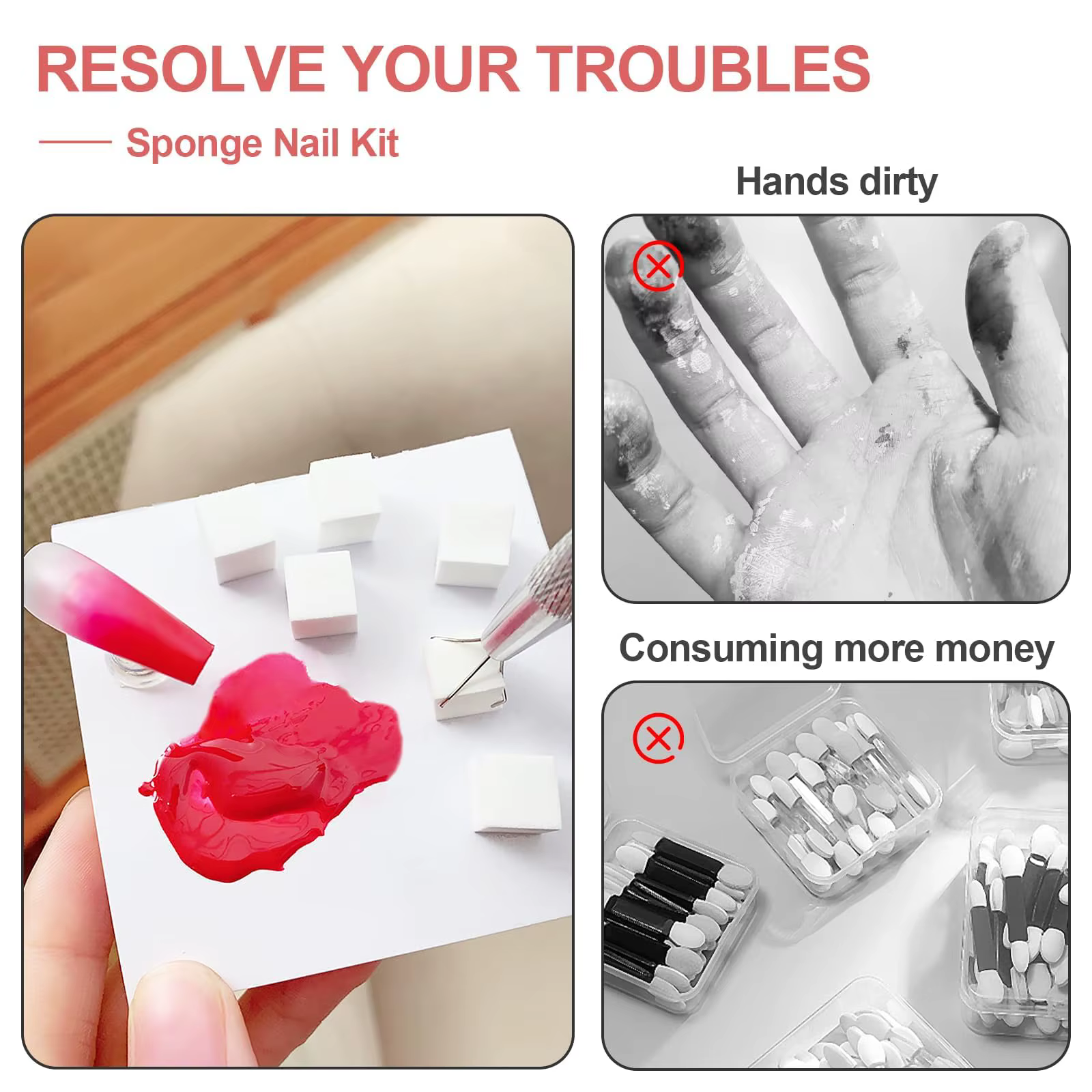 LINMANDA Éponges à ongles pour éponge d'art d'ongle ombrée avec pince en métal Brosse à ongles Rangement et boîte pour manucure de conception d'art d'ongle bricolage