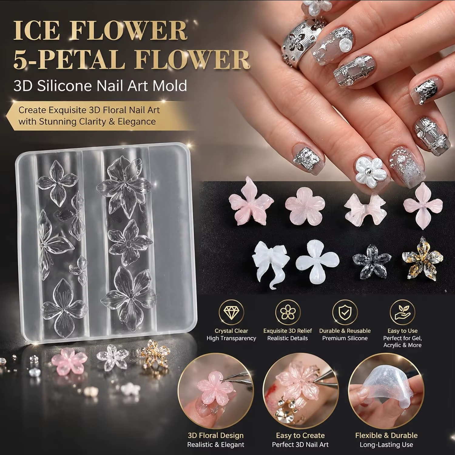 Moule en silicone pour nail art motif fleur d'hibiscus hawaïenne
