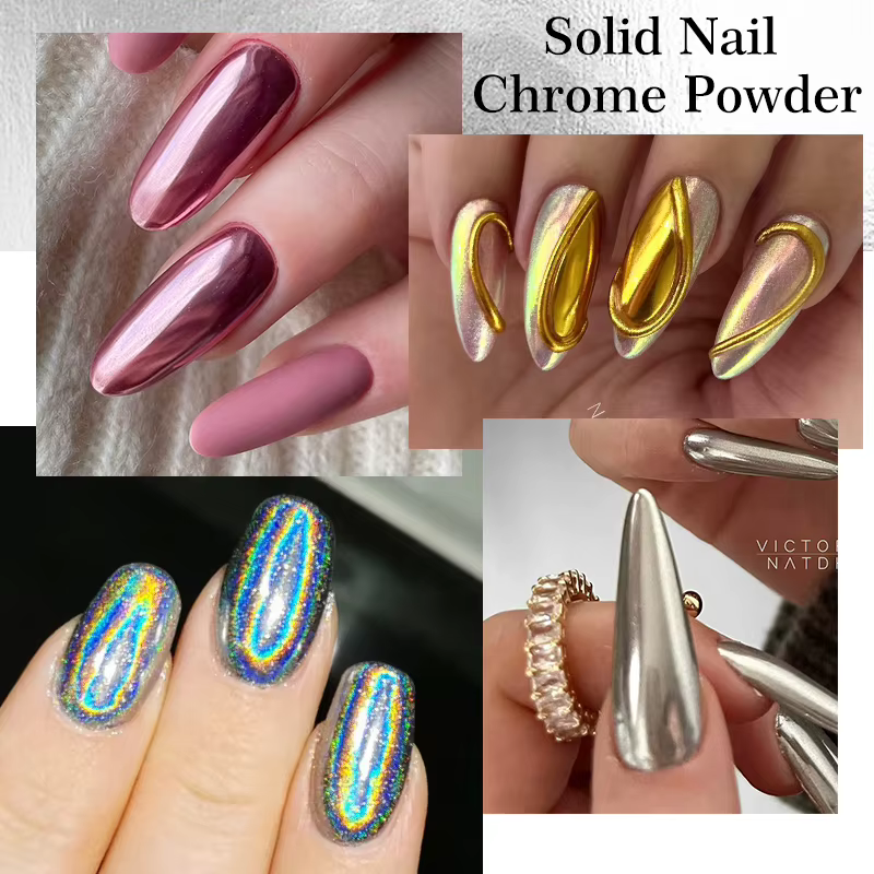 Poudre à paillettes argentées pour ongles