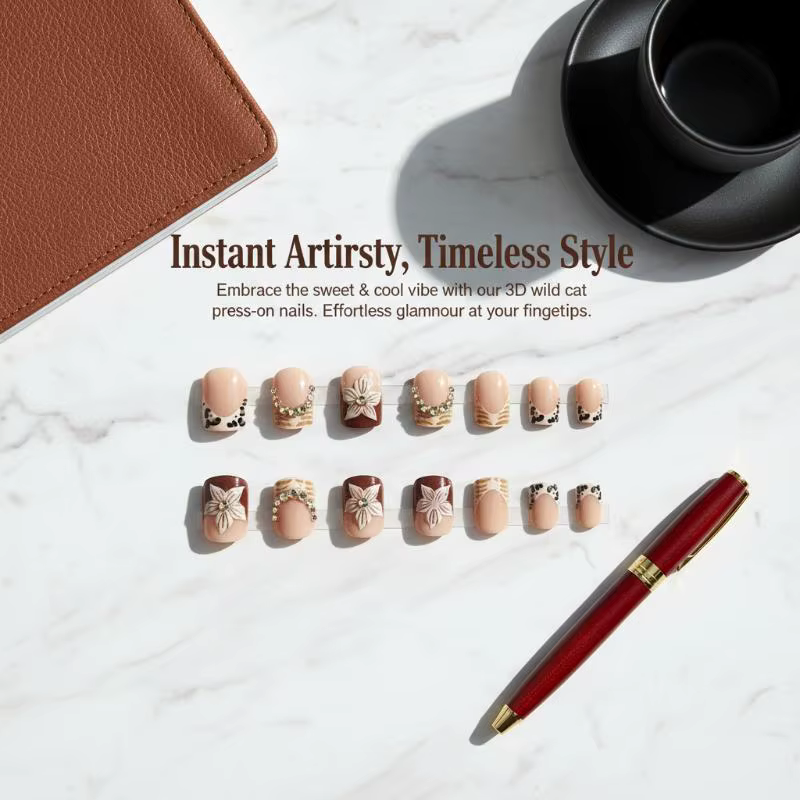 24 faux ongles français imprimés léopard