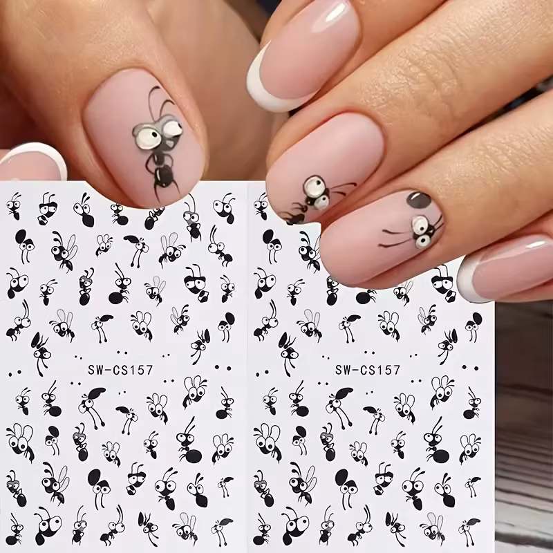 Autocollants pour ongles en forme de fourmi de dessin animé mignon