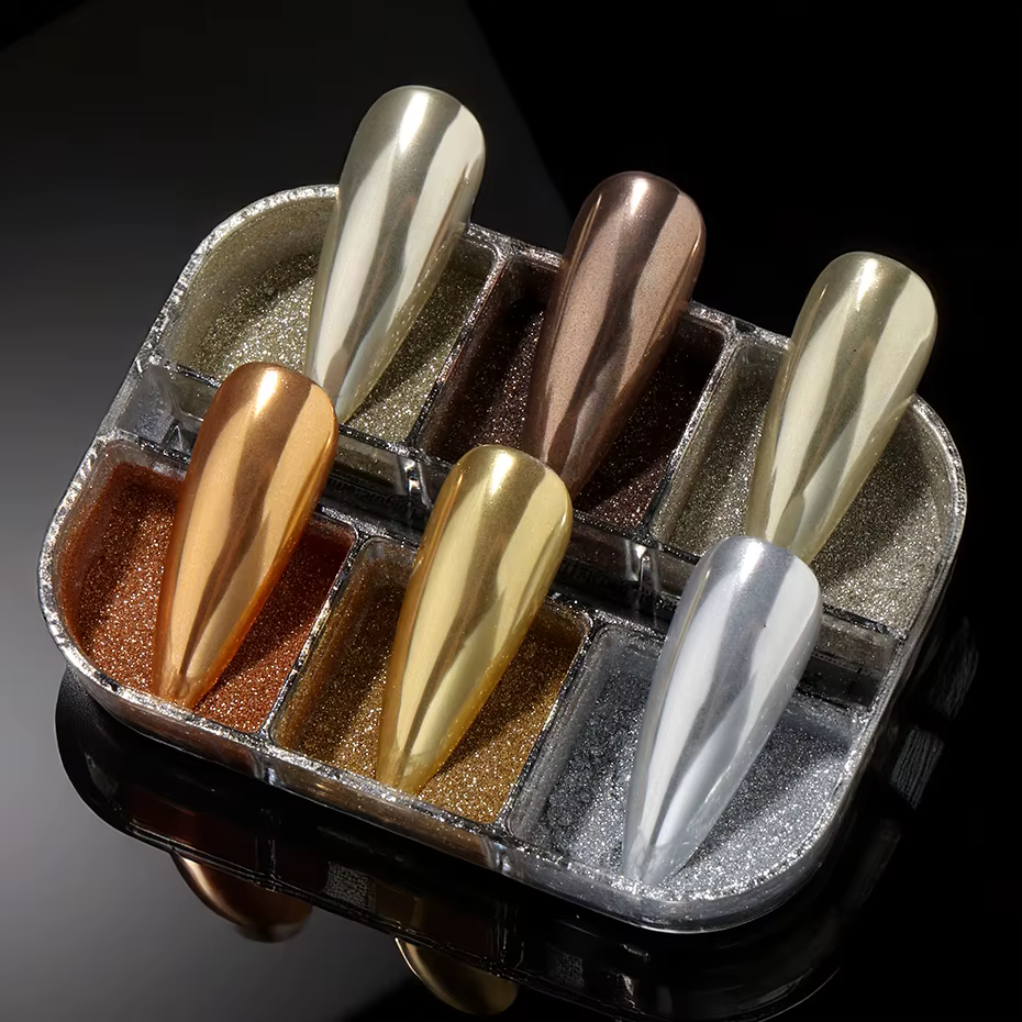 Poudre à ongles chromée or 6 couleurs