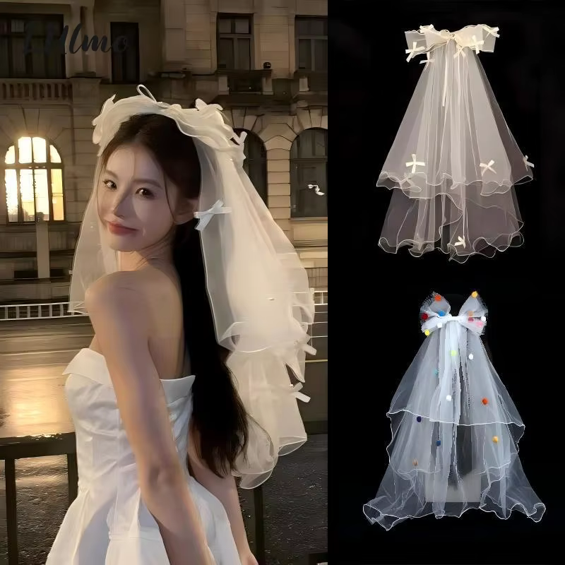 Voile de mariée court en tulle blanc avec nœud et pince à cheveux, accessoires pour enterrement de vie de jeune fille, accessoires pour séance photo