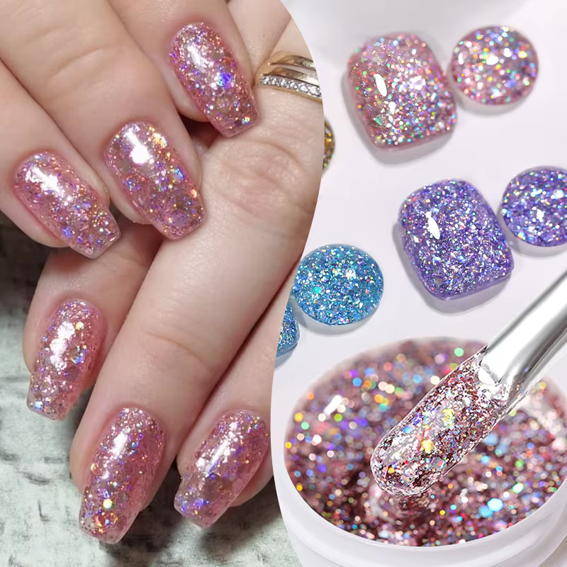 LILYCUTE paillettes Gel vernis à ongles noir argent Super brillant