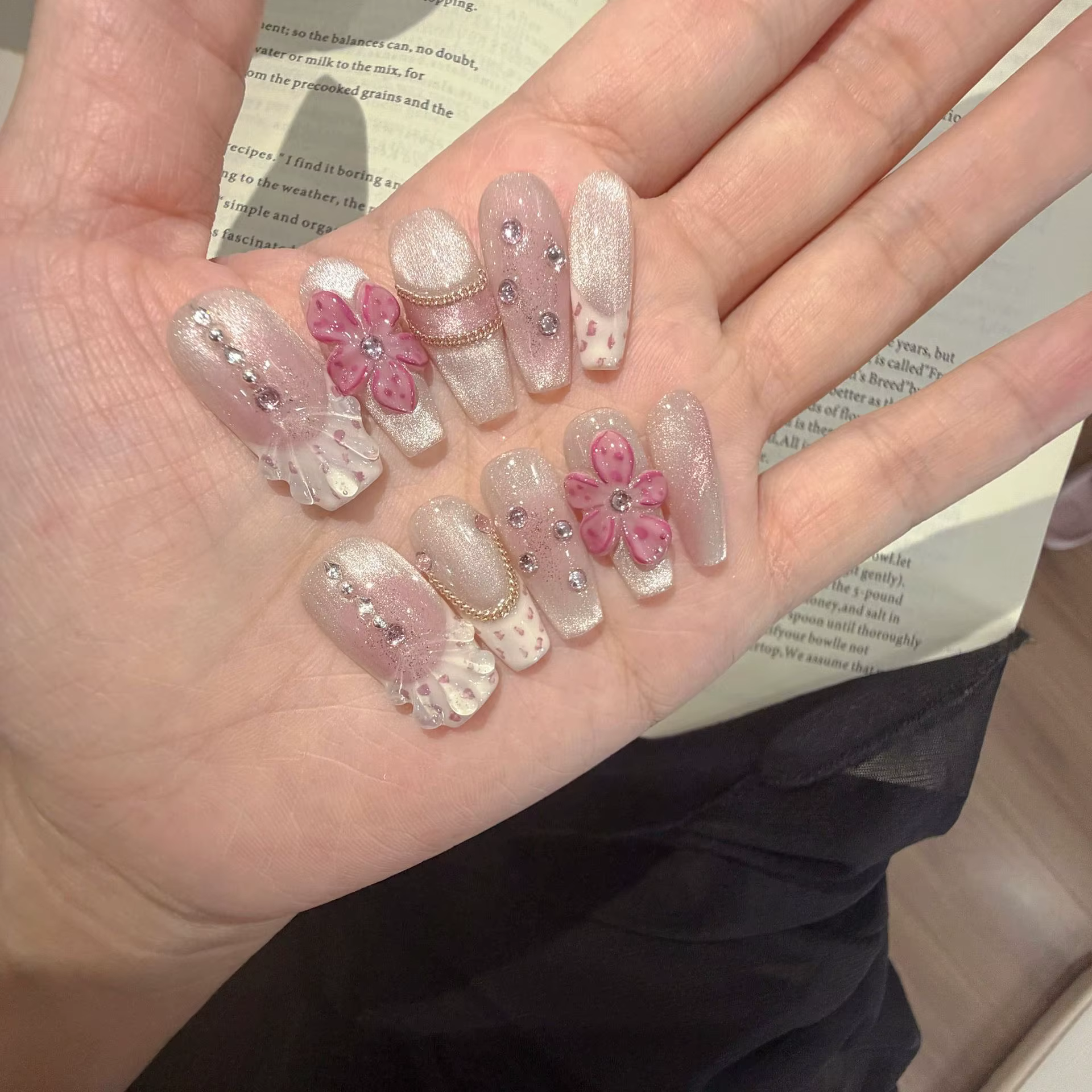 10 pièces doux mignon à la main presse sur ongles fleur papillon faux