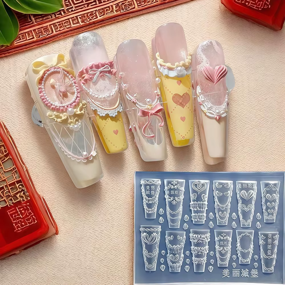 Moule à ongles crème à fleurs pour filles