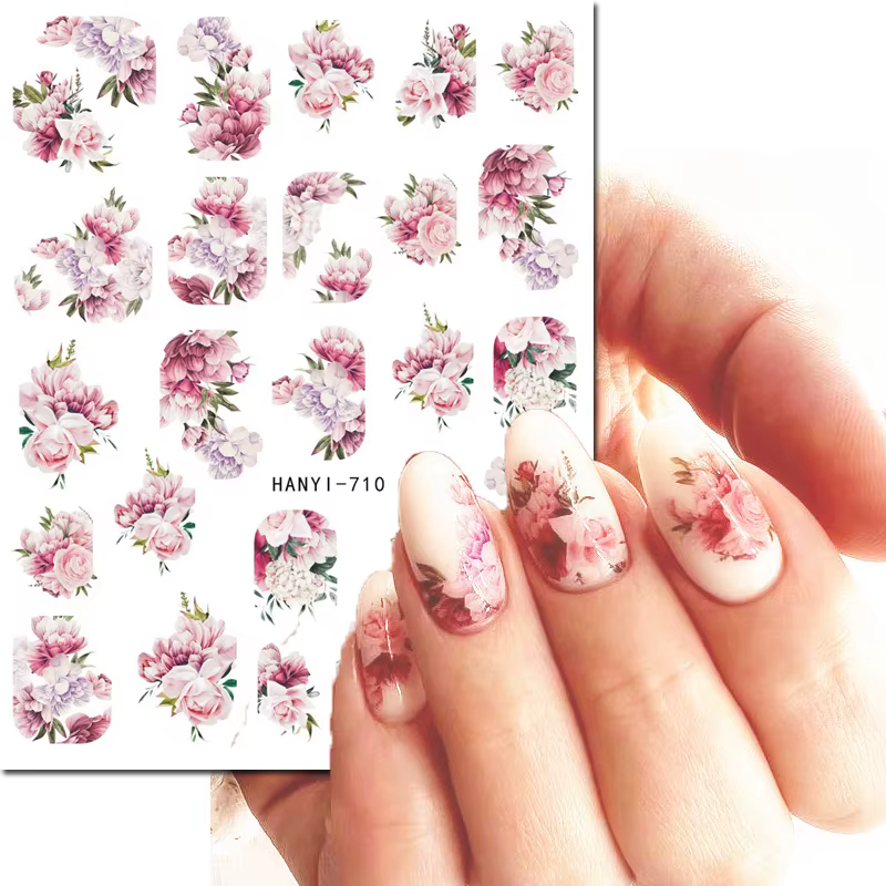 3d Nail Art décalcomanies été demande fleurs jaune bleu rose