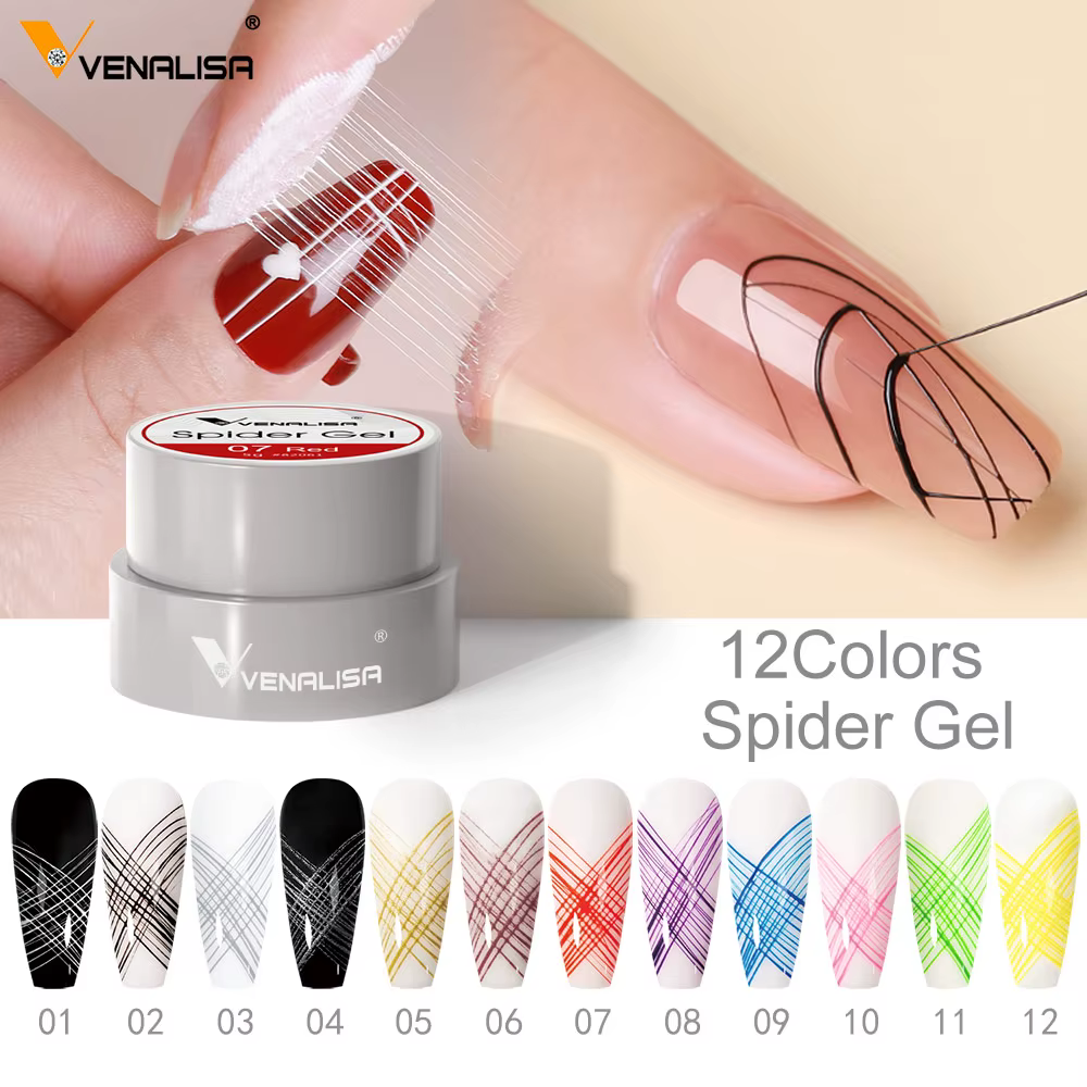 VENALISA Spider Gel Web Vernis Peinture Liner Soak Off UV LED Nowipe Ongles Manucure Noir Blanc Rose Or Argent Couleur Laque