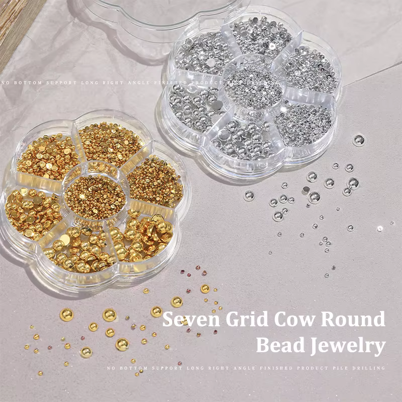 7 grilles argent or perle Nail Art décorations blanc demi-rond fond plat taille mixte