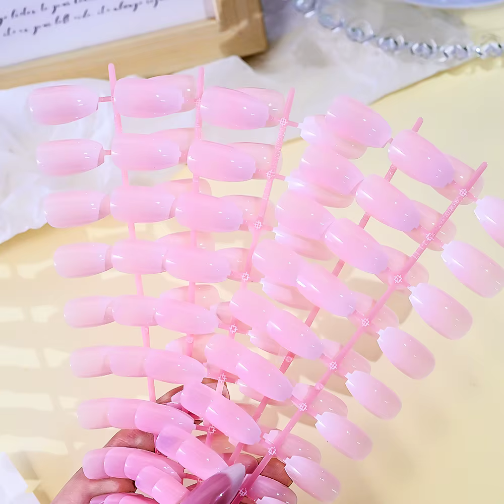 120 pièces rose Ombre moyen cercueil presse sur ongles brillant à la main acrylique faux