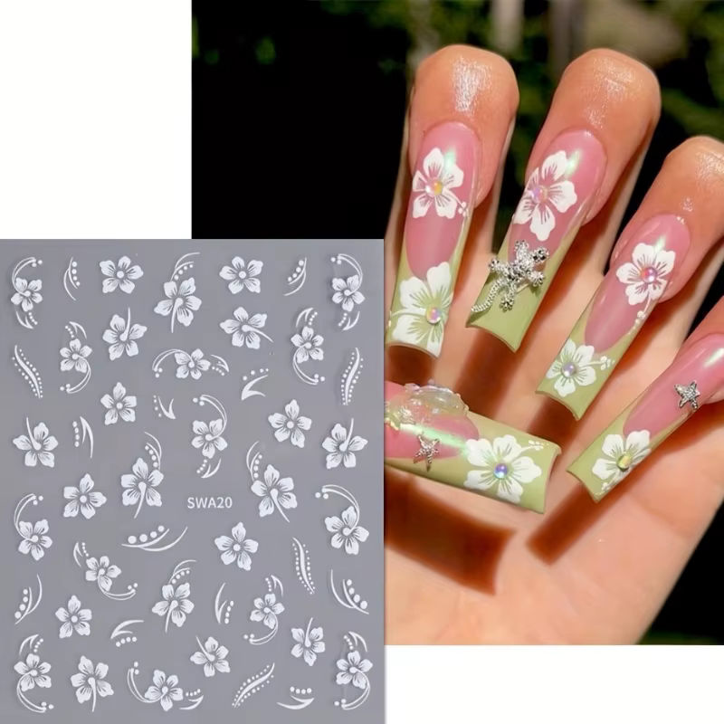 Autocollants pour ongles à motif de fleurs d'hibiscus