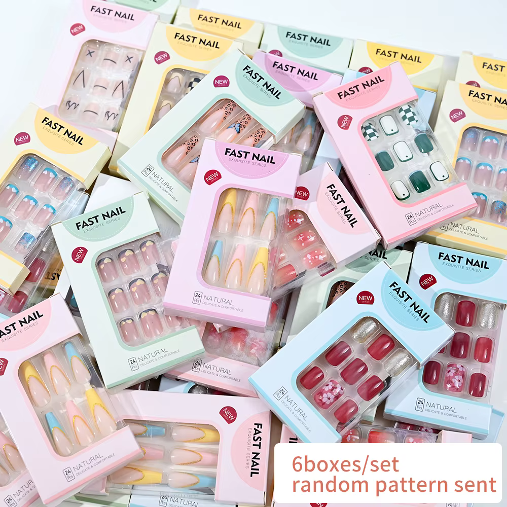 6 boîtes/ensemble court carré faux ongles amour design presse