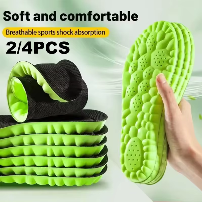 1/2 Paire de semelles intérieures de sport en PU avec technologie 4D Cloud, souples, respirantes, absorbant les chocs, pour la course à pied et les soins orthopédiques