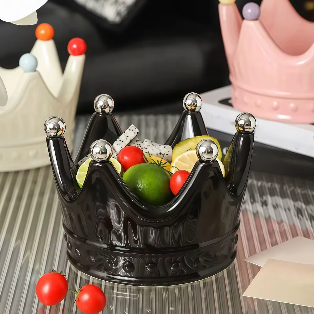 Ensemble de fourchettes à fruits en céramique en forme de couronne, antirouille, créatives, pour desserts et salades, décoratives, réutilisables, avec plateau à fruits en forme de couronne et fourchet