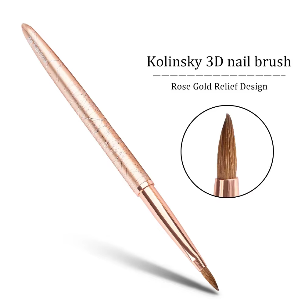 Or Rose Relief 3D Kolinsky acrylique brosse à ongles