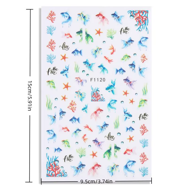 1 feuille holographique méduse dauphin Nail Art autocollants 3D sirène océan coquille ongles décalcomanies adhésif